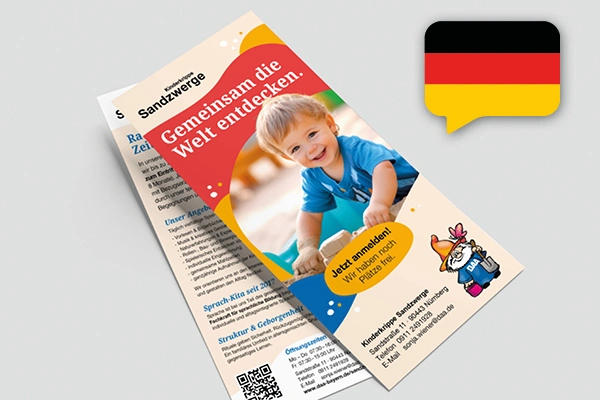 Flyer Kinderkrippe Sandzwerge Deutsch