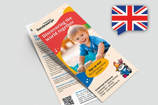 Flyer Kinderkrippe Sandzwerge Englisch