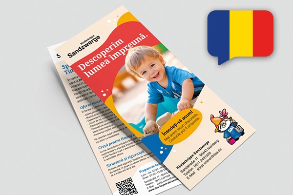 Flyer Kinderkrippe Sandzwerge Rumänisch